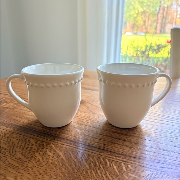 Pottery Barn Other - Pottery Barn Emma White/Cream Beaded Mugs- set of 2- 10 oz.